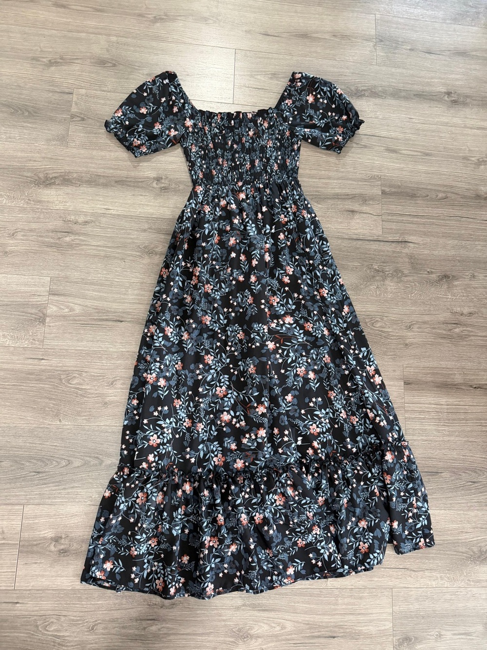 Baltic Born Black Floral Maxi Dress with Pink and Blue Blooms